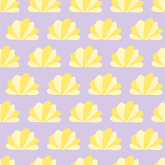 seamless pattern with yellow seashell on a purple background. underwater world.
