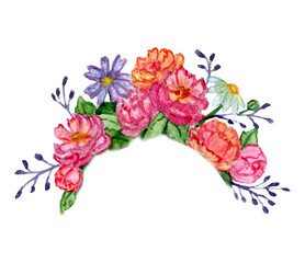Floral diadem hand drawn watercolor clip art