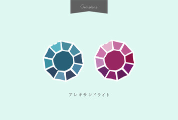 6月の誕生石・色が変化する宝石アレキサンドライト - シンプルな宝石の手描き素材 - 文字入り
