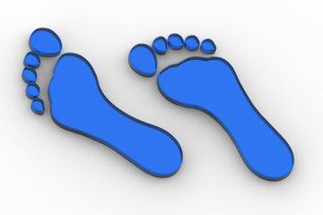 Fototapeta na wymiar two bare traces of Cyan Blue glass. close-up of bare trail. footprint of man's bare foot. Horizontal image. 3D image. 3D rendering.