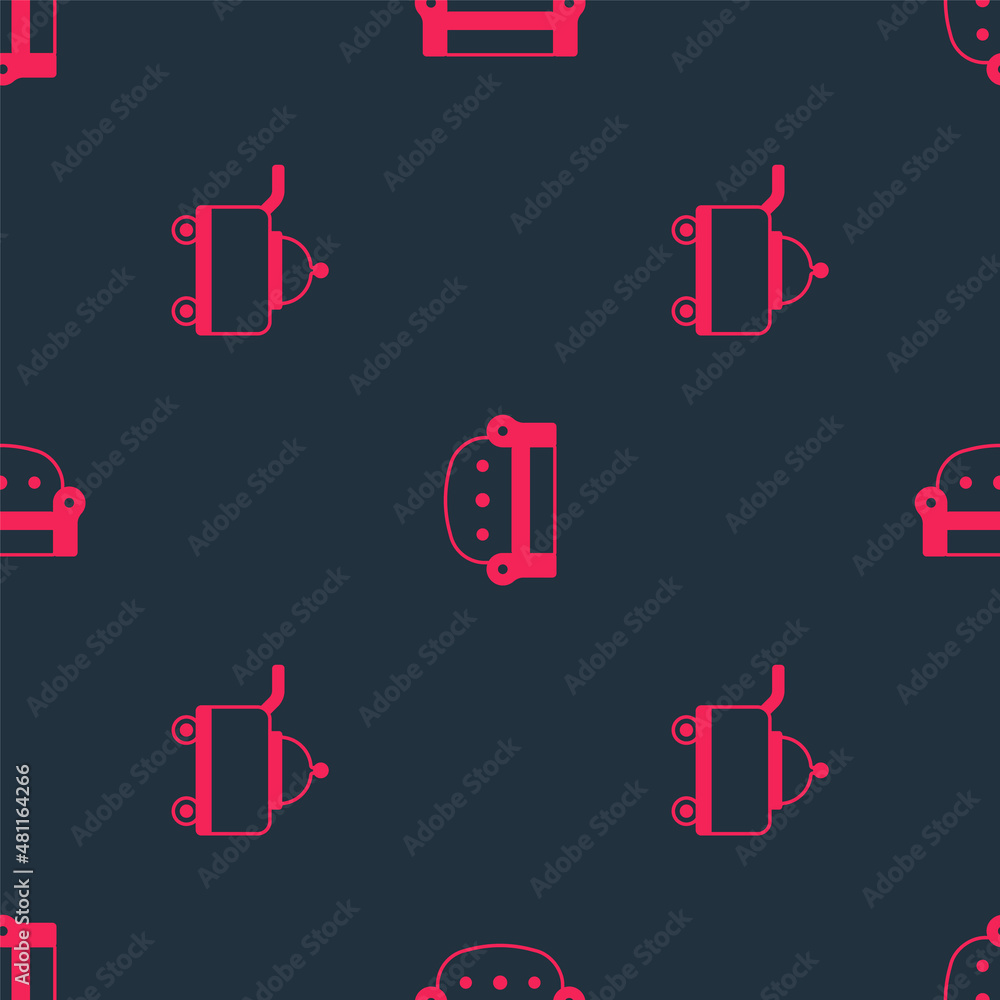 Aufkleber set covered with tray of food and sofa on seamless pattern. vector