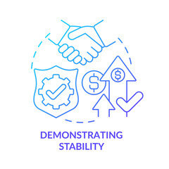 Demonstrating stability blue gradient concept icon. Openness of business company abstract idea thin line illustration. Isolated outline drawing. Roboto-Medium, Myriad Pro-Bold fonts used