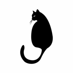 Mystical Black cat on white background.