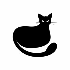 Mystical Black cat on white background.