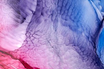 Abstract pink blue watercolor background. Paint stains and wavy spots in water, luxury fluid liquid art wallpaper
