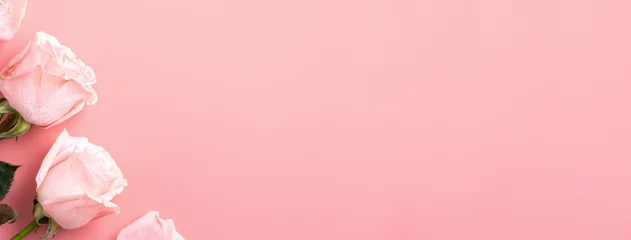 Keuken spatwand met foto Valentine's Day design concept background with pink rose flower on pink background. © RomixImage