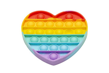 Anti-stress Sensory toy Rainbow Heart on a white background, isolate. New colorful bubbles.