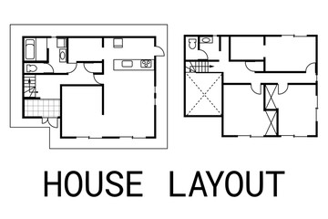 架空の戸建住宅の間取り図 ベクターイラスト