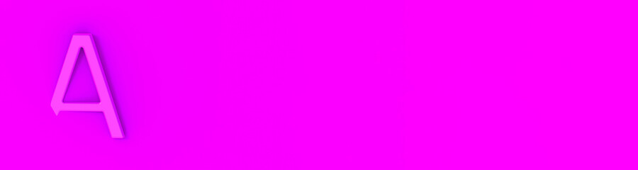 Letter A Is Pink Lavender on Pink Lavender background. Part of letter is immersed in background. Banner for insertion into site. Horizontal image. 3D image. 3D rendering.