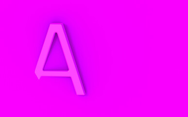 Letter A Is Pink Lavender on Pink Lavender background. Part of letter is immersed in background. Horizontal image. 3D image. 3D rendering.
