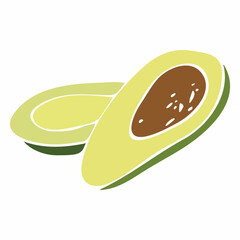 Avocado on white background. Natural organic nutrition. Healthy organic vegan food. Vector drawing.