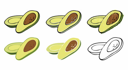 Avocado on white background. Natural organic nutrition. Healthy organic vegan food. Vector drawing.