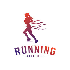 Running Woman silhouette Logo with Finish ribbon
