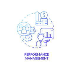 Performance management blue gradient concept icon. Key productivity indicator. HR abstract idea thin line illustration. Isolated outline drawing. Roboto-Medium, Myriad Pro-Bold fonts used