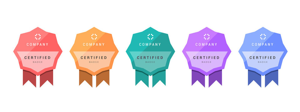 Logo badge for certificate technical, analyst, internet, data, conference, etc. Digital certified logo verified achievements company or corporate with geometry ribbon design. Vector illustration.