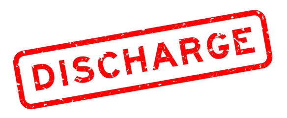 Grunge red discharge word rubber seal stamp on white background