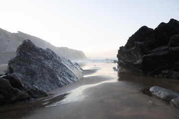 Fototapeta na wymiar rock in zumaia beach without people