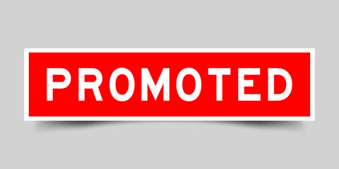 Square label banner with word promoted in red color on gray background