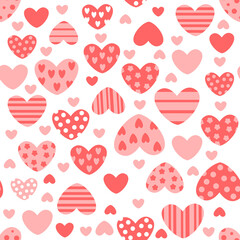 Vector festive pattern with hearts for Valentine's Day. Seamless background for web design, fabric, textiles, gift paper, wrappers, packaging, etc.