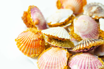 Mini coquilles St. Jacques, Natural scallop shells filled with Patagonian scallops and Thermidor...