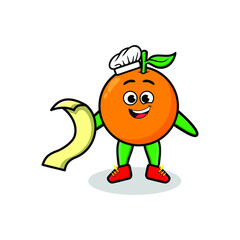 Cute cartoon orange chef mascot character with menu in hand cute modern style design for t-shirt, sticker, logo elements