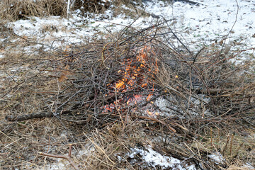 bonfire with burning branches, close-up as a texture for background