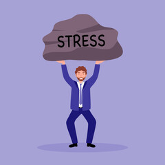 Businessman stress management concept vector illustration. Man worker carrying stone in flat design.