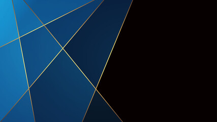 Blue polygonal background with golden lines. Design template for brochures, flyers, magazine, banners etc.