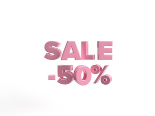 d render. Banner or signboard with the inscription sale 50 percent. Time for discounts and sales