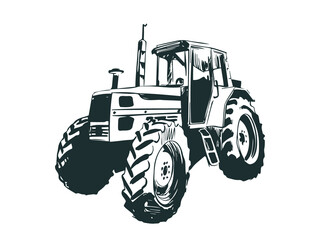 Agricultural harvester. Tractor vector sketch. Farm agricultural machine side view, from below.