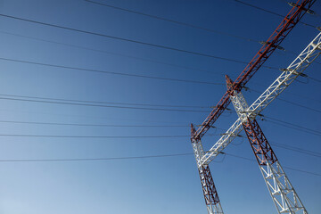 High voltage transmission lines on metallic poles in Bucharest, Romania