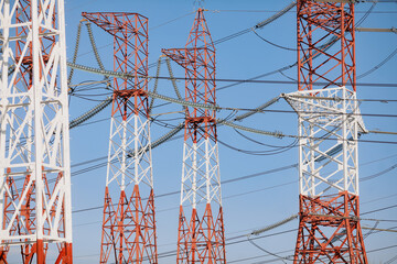 High voltage transmission lines on metallic poles in Bucharest, Romania