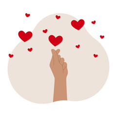 Two hands showing heart gesture. Postcard or congratulation on Valentine's Day. Vector