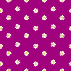 Chamomile pattern seamless in freehand style. Spring flowers on colorful background. Vector illustration for textile.