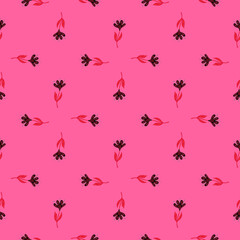 Flower cute seamless pattern. Hand drawn field background.