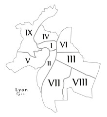 Fototapeta premium Lyon city with boroughs and titles outline map