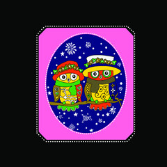 Couple Owl Colourfull Pattern