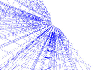 wireframe linear 3d drawing of building