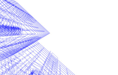 wireframe linear 3d drawing of building