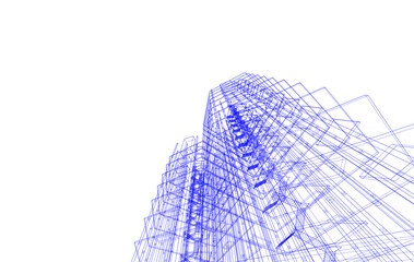 wireframe linear 3d drawing of building