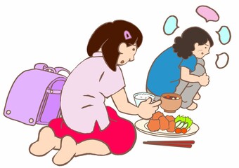 ヤングケアラー　独語する統合失調症の母親に食事をつくる小学生の女の子