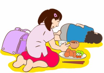 ヤングケアラー　統合失調症の母親に食事をつくる小学生の女の子