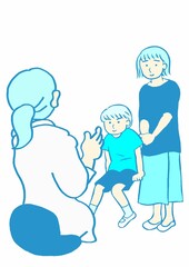 児童精神科診察　発達障害の男の子と笑顔の母親　シンプル