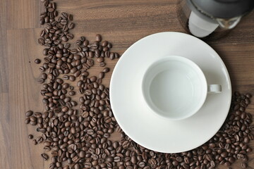 cup of hot coffee made from coffee beans stock photo