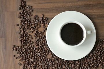 cup of hot coffee made from coffee beans stock photo