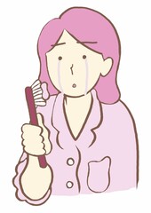 うつ病　歯みがき中に理由なく涙が出る女性　シンプル