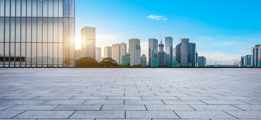 Fototapeta premium Panoramic skyline and modern commercial office buildings with empty road at Shenzhen, China. empty square floors and cityscape.