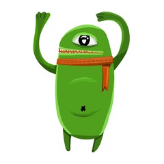 Funny green and one eye monster illustration on white background.