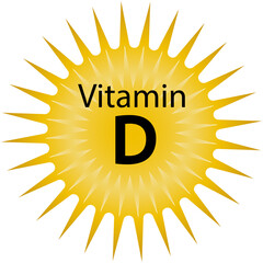 Vitamin D sun. Vitamin D Icon with Sun. Food safety. Great design for any purposes.Vector icon. Stock image. EPS 10.