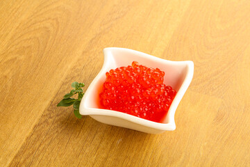 Red caviar in the bowl